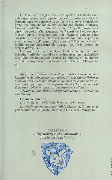 La diagonale du suicidaire, Jeux de mort enfin d'adolescence (9782738411464-back-cover)