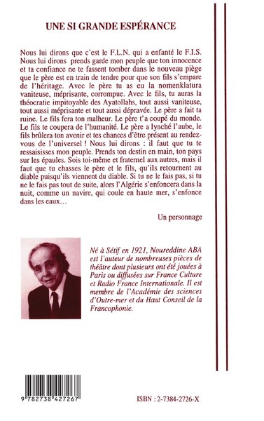 Une si grande espérance (Théâtre) (9782738427267-back-cover)