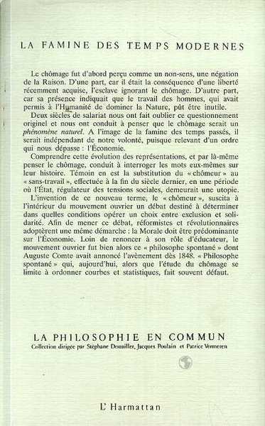 La famine des temps modernes, Essais sur le chômeur (9782738413086-back-cover)