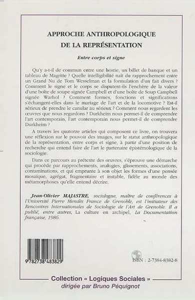 APPROCHE ANTHROPOLOGIQUE DE LA REPRÉSENTATION, Entre corps et signe (9782738483829-back-cover)