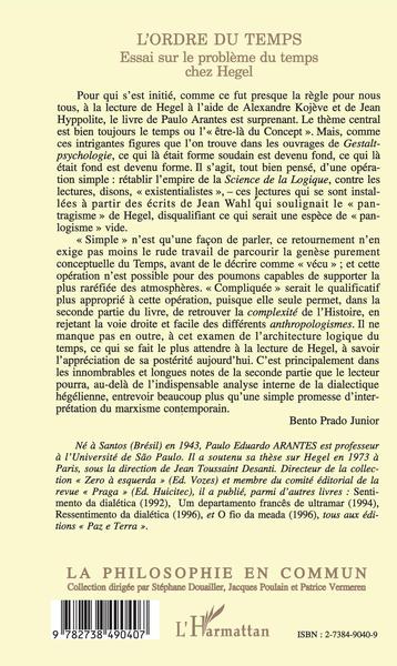 L'ordre du temps, Essai sur le problème du temps chez Hegel (9782738490407-back-cover)