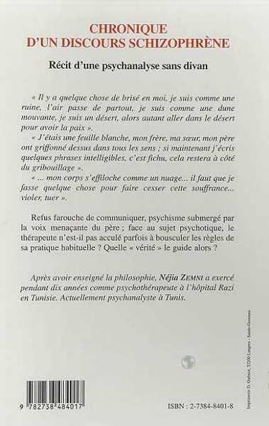 CHRONIQUE D'UN DISCOURS SCHIZOPHRÈNE, Récits d'une psychanalyse sans divan (9782738484017-back-cover)