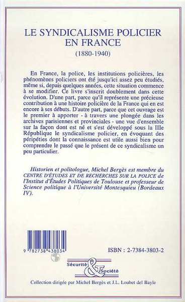 Le syndicalisme policier en France (1880-1940) (9782738438034-back-cover)