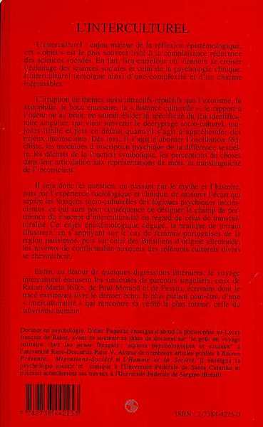 L'interculturel, De la psychologie à la psychologie clinique (9782738442253-back-cover)