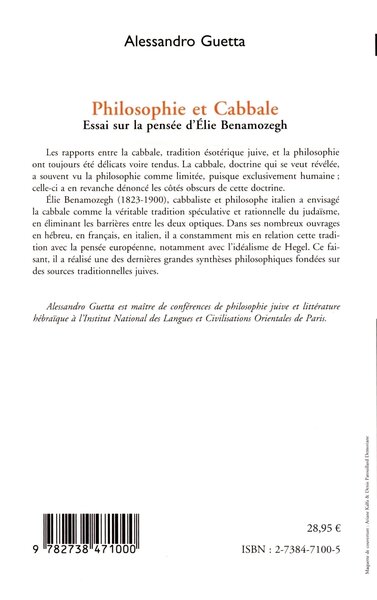Philosophie et cabbale, Essai sur la pensée d'Élie Benamozegh (9782738471000-back-cover)