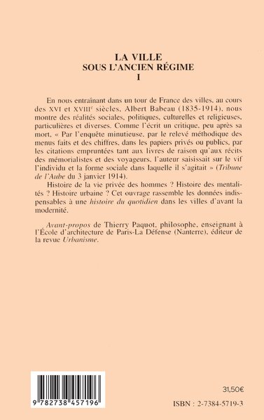 La ville sous l'ancien régime (Volume 1) (9782738457196-back-cover)