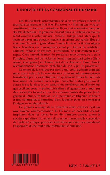 L'individu et la Communauté Humaine (9782738467713-back-cover)