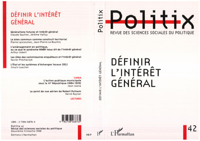Politix, DEFINIR L'INTERET GÉNÉRAL (9782738468765-front-cover)