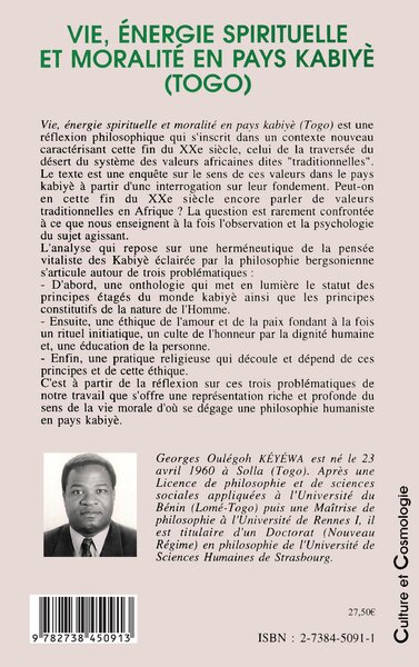 Vie, énergie spirituelle et moralité en pays kabiyè (9782738450913-back-cover)