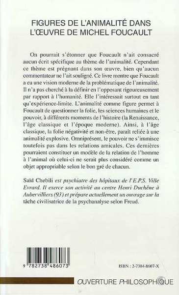 FIGURES DE L'ANIMALITE DANS L'UVRE DE MICHEL FOUCAULT (9782738486073-back-cover)