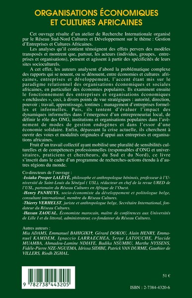 Organisations économiques et cultures africaines (9782738443205-back-cover)