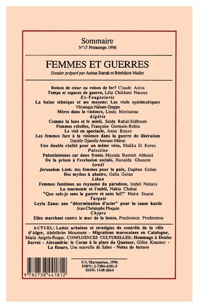 Confluences Méditerranée, Femmes et guerres (9782738441812-back-cover)