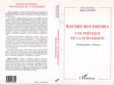 RACHID BOUDJEDRA UNE POÉTIQUE DE LA SUBVERSION, Autobiographie et Histoire (9782738478054-front-cover)