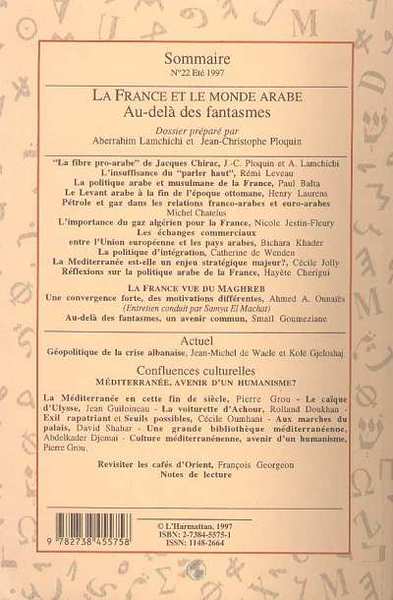 Confluences Méditerranée, La France et le monde arabe, Au-delà des fantasmes (9782738455758-back-cover)