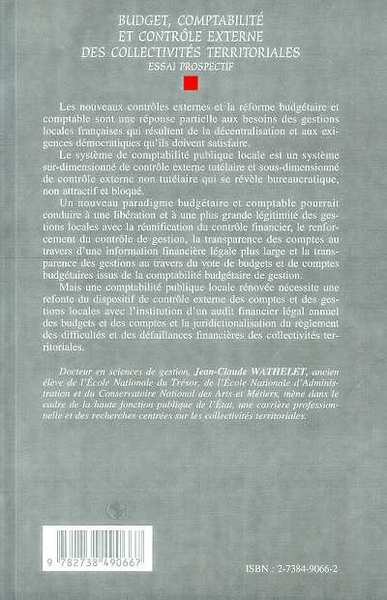 BUDGET, COMPTABILITE ET CONTROLE EXTERNE DES, COLLECTIVITES TERRITORIALES - Essai prospectif (9782738490667-back-cover)