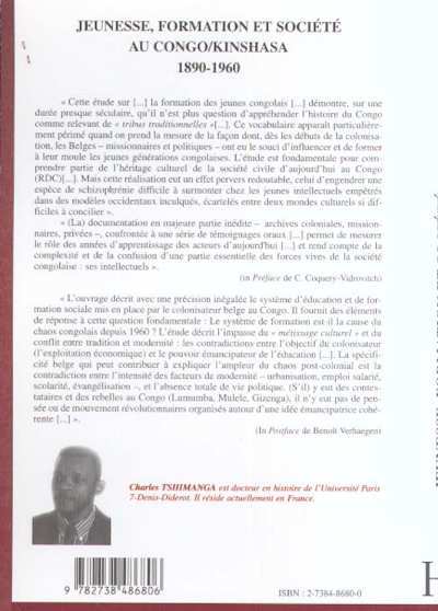 JEUNESSE, FORMATION ET SOCIÉTÉ AU CONGO/KINSHASA 1890-1960 (9782738486806-back-cover)