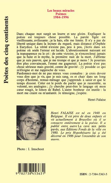 Les beaux miracles, poèmes, 1984-1996 (9782738453631-back-cover)