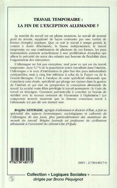 TRAVAIL TEMPORAIRE : LA FIN DE L'EXCEPTION ALLEMANDE ? (9782738480170-back-cover)