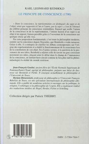 LE PRINCIPE DE CONSCIENCE, Nouvelle présentation des Moments principaux de la philosophie élémentaire (9782738475640-back-cover)
