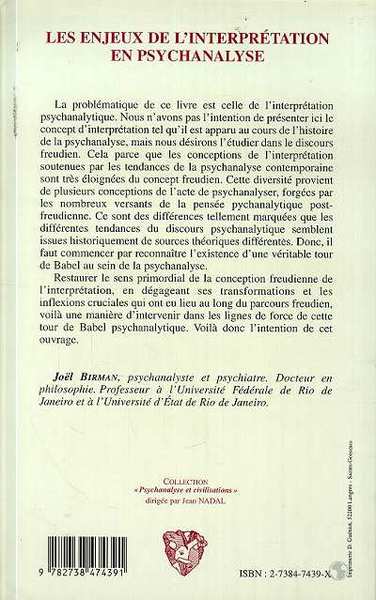 LES ENJEUX DE L'INTERPRÉTATION EN PSYCHANALYSE, Un essai sur Freud (9782738474391-back-cover)