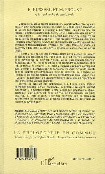 Husserl et M. Proust, A la recherche du moi perdu (9782738449412-back-cover)