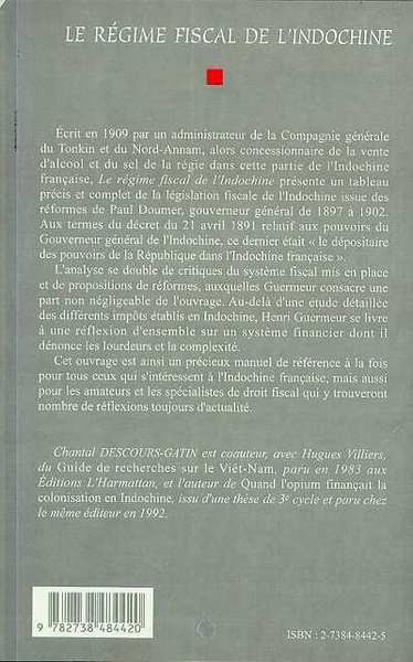 LE REGIME FISCAL DE L'INDOCHINE (9782738484420-back-cover)