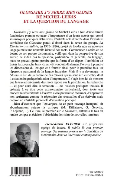 Glossaire j'y serre mes gloses, de Michel Leiris et la question du langage - et la question du langage (9782738480965-back-cover)