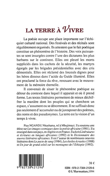 La terre à vivre, La poésie du Congo-Kinshasa (Anthologie) (9782738421296-back-cover)
