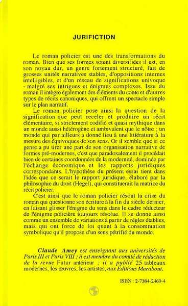 Jurifiction, Roman policier et rapport juridique - Essai d'esthétique narrative (9782738424693-back-cover)