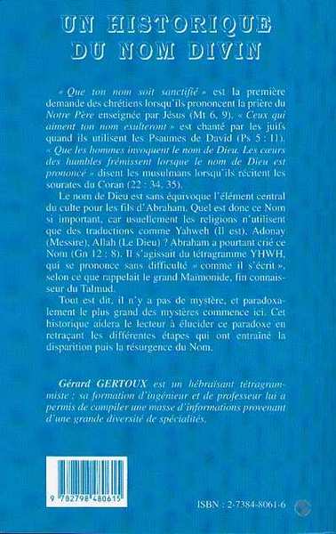 UN HISTORIQUE DU NOM DIVIN, Un Nom Encens (9782738480613-back-cover)