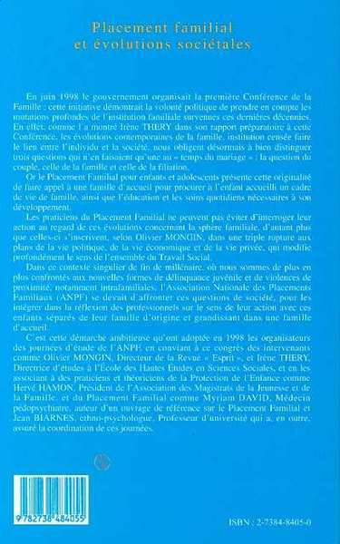 Placement familial et évolutions sociétales, Actes des Journées d'Études de l'A.N.P.F. - Parentalité, filiations et représentati (9782738484055-back-cover)