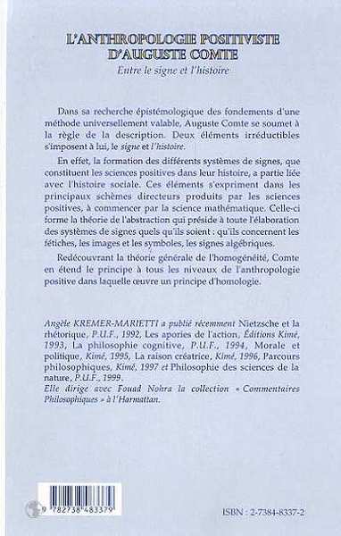 ANTHROPOLOGIE POSITIVISTE D'AUGUSTE COMTE, Entre le signe et l'histoire (9782738483379-back-cover)