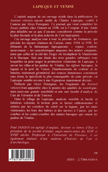 LAPICQUE ET VENISE 1954-1956, Le journal vénitien inédit de Lapicque (9782738460493-back-cover)