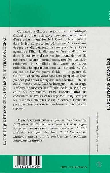 LA POLITIQUE ÉTRANGÈRE À L'ÉPREUVE DU TRANSNATIONAL, Une étude des diplomaties française et britannique dans la guerre du Golfe (9782738484000-back-cover)