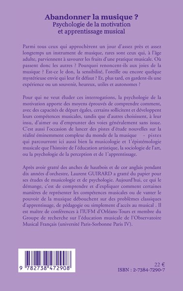 Abandonner la musique ?, Psychologie de la motivation et apprentissage musical (9782738472908-back-cover)