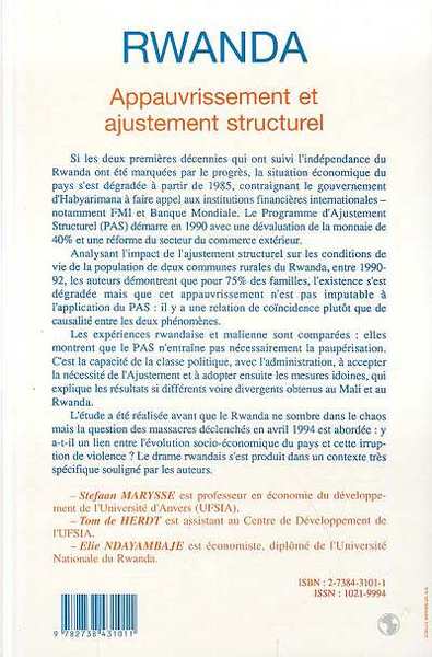 Cahiers Africains, Rwanda, Appauvrissement et ajustement structurel (9782738431011-back-cover)
