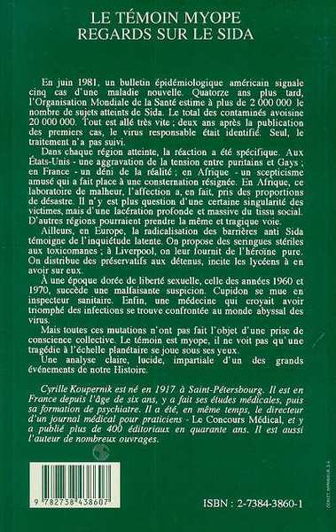 Le témoin myope, Regard sur le Sida (9782738438607-back-cover)