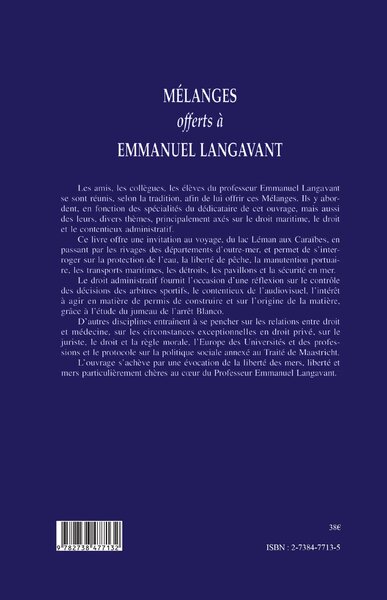 MÉLANGES OFFERTS À EMMANUEL LANGAVANT (9782738477132-back-cover)