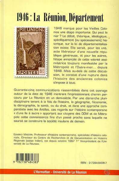 1946 : LA RÉUNION, DÉPARTEMENT, Regards sur la Réunion contemporaine (9782738484383-back-cover)