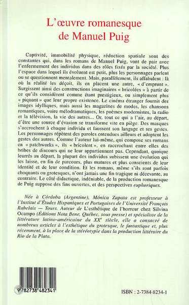 L'UVRE ROMANESQUE DE MANUEL PUIG, Figures de lenfermement (9782738482341-back-cover)