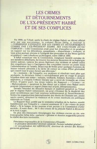 Les crimes et détournements de l'ex-président Habré et de ses complices (9782738417497-back-cover)