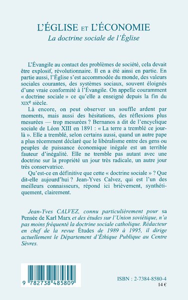 L'EGLISE ET L'ECONOMIE, La doctrine sociale de l'Eglise (9782738485809-back-cover)