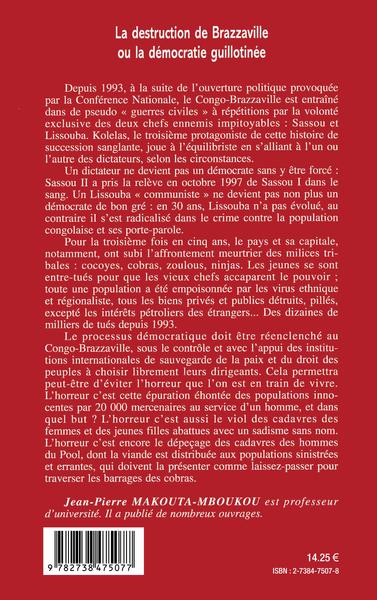 LA DESTRUCTION DE BRAZZAVILLE OU LA DÉMOCRATIE GUILLOTINÉE (9782738475077-back-cover)