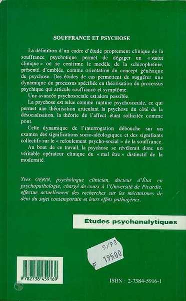 SOUFFRANCE ET PSYCHOSE, Psychopathologie sociale clinique (9782738459169-back-cover)