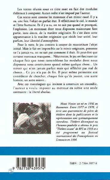 Le Théatre décomposé ou L'homme-poubelle, Textes pour un spectacle-dialogue de monologue (9782738439574-back-cover)