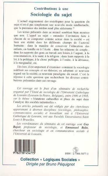 CONTRIBUTIONS A UNE SOCIOLOGIE DU SUJET (9782738454775-back-cover)