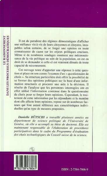 LE RAISONNEMENT DANS LES PROCESSUS DÉMOCRATIQUES, Le questionnaire de choix (9782738478061-back-cover)