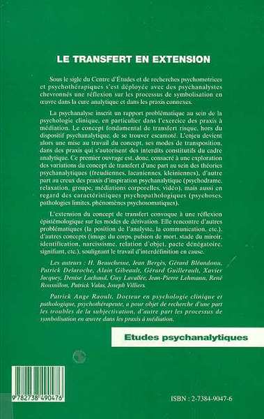 LE TRANSFERT EN EXTENSION, Dérivation d'un concept psychanalytique (9782738490476-back-cover)