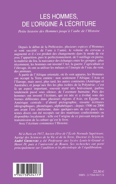 LES HOMMES DE L'ORIGINE À L'ÉCRITURE (9782738494177-back-cover)