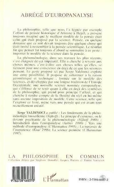 Abrégé d'europanalyse, La Pensée analytique et continentale (9782738460370-back-cover)